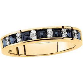 14K Yellow Gold Bridal Sapphire & Diamond Anniversary Band Ringyellow 