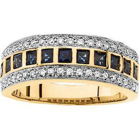 14K Yellow Gold Bridal Sapphire & Diamond Anniversary Band Ringyellow 