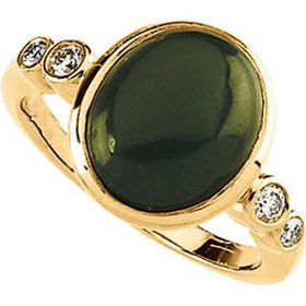 14K Yellow Gold Cabouchon Jade & Diamond Ringyellow 