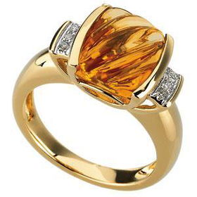 14K Yellow Gold Carved Citrine & Diamond Ringyellow 