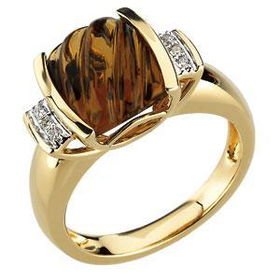 14K Yellow Gold Carved Honey Citrine & Diamond Ringyellow 