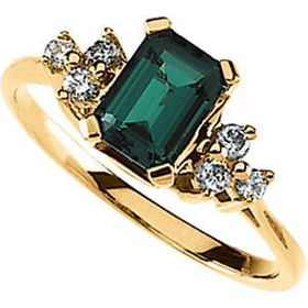 14K Yellow Gold Chatham Created Emerald & Diamond Ringyellow 
