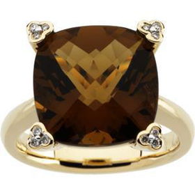 14K Yellow Gold Checkerboard Cinnamon Quartz & Diamond Ringyellow 