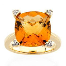 14K Yellow Gold Checkerboard Citrine & Diamond Ringyellow 