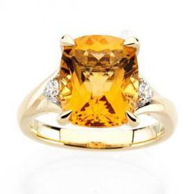 14K Yellow Gold Checkerboard Citrine & Diamond Ringyellow 