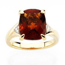 14K Yellow Gold Checkerboard Madeira Citrine & Diamond Ringyellow 