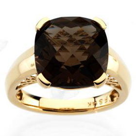 14K Yellow Gold Checkerboard Smoky Quartz Ringyellow 