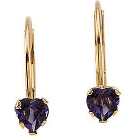 14K Yellow Gold Children's Amethyst Heart Leverback Earringsyellow 