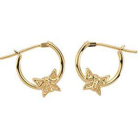 14K Yellow Gold Children's Click Hoop With Butterfly Earringsyellow 