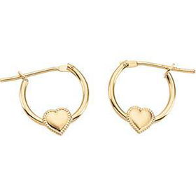14K Yellow Gold Children's Click Hoop With Milgrain Heart Earringsyellow 