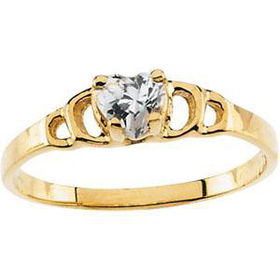 14K Yellow Gold Children's Cubic Zirconia Heart Ring - Size 3yellow 