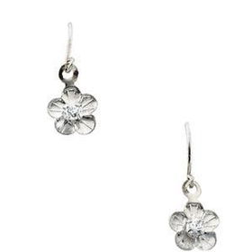 14K Yellow Gold Children's Daisy With Cubic Zirconia Shepherd Hook Earringsyellow 
