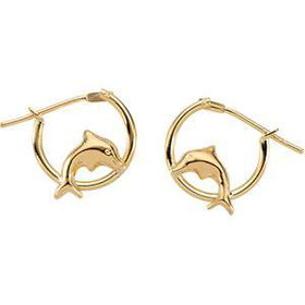 14K Yellow Gold Children's Dolphin Hoop Earringsyellow 