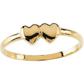 14K Yellow Gold Children's Double Heart Ring - Size 3yellow 