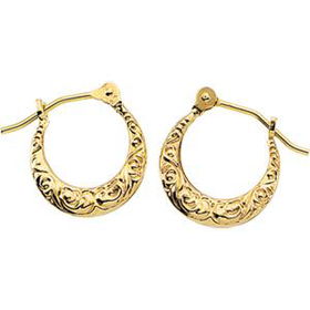 14K Yellow Gold Children's Etched Sandwich Hoop Earringsyellow 