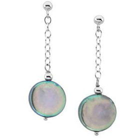 Sterling Silver Freshwater Cultured Black Coin Pearl Earringssterling 