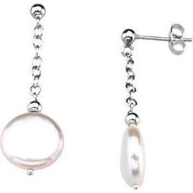 Sterling Silver Freshwater Cultured White Coin Pearl Earringssterling 