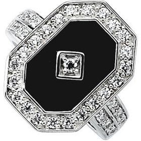 Sterling Silver Onyx & Cubic Zirconia Ringsterling 