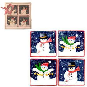 Hand Painted Ceramic Snowman Coasters (Set of 4) Case Pack 24hand 