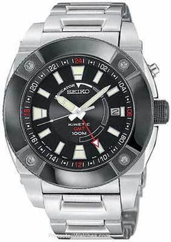 Seiko Men's Kinetic GMT - Stainless & TiCN Plated - Date - 100 Metersseiko 
