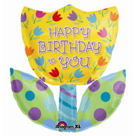 24"x28" Happy Birthday Tulip-Shape - Foil Balloon Case Pack 5happy 