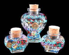 Under The Sea Design - Hand Painted - Heart Bottle Set - Large Heart Bottle with cork top & 2 matching Small Heart Bottles with cork topssea 