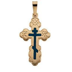14K Yellow Gold Blue Inlayed Orthodox Cross Pendantyellow 
