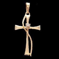 14K Yellow Gold Cross Pendant W/Diamondyellow 