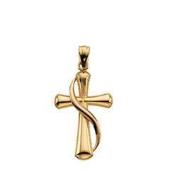 14K Yellow Gold Rose Cross Pendant With Shroudyellow 