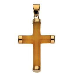 14K Yellow Gold Yellow Jade Round Crossyellow 