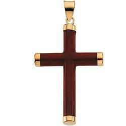 14K Yellow Gold Red Jade Round Crossyellow 