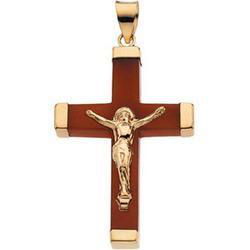 14K Yellow Gold Red Jade Square Crucifixyellow 