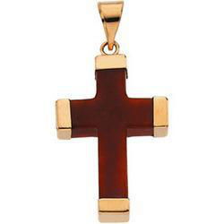 14K Yellow Gold Red Jade Square Crossyellow 