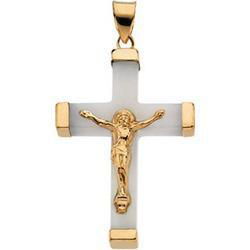14K Yellow Gold White Jade Square Crucifixyellow 