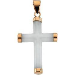 14K Yellow Gold White Jade Round Crossyellow 