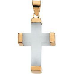 14K Yellow Gold White Jade Square Crossyellow 