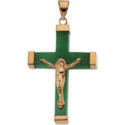 14K Yellow Gold Green Jade Square Crucifixyellow 