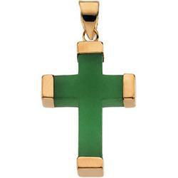 14K Yellow Gold Green Jade Square Crossyellow 