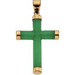 14K Yellow Gold Green Jade Round Crossyellow 