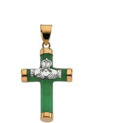 14K Yellow Gold Green Jade Round Claddaghyellow 