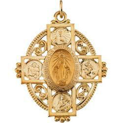 14K Yellow Gold Miraculous Cross Medalyellow 