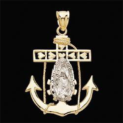 14K Two Tone Gold Guadalupe Mariner's Crosstwo 