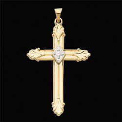 14K Yellow Gold Cross Pendant W/Diamondyellow 