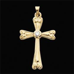 14K Yellow Gold Cross Pendant W/Diamondyellow 