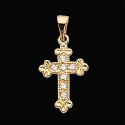 14K Yellow Gold Cross Pendant W/Diamondyellow 