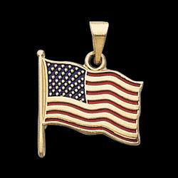 10K Yellow Gold American Flag Pendantyellow 