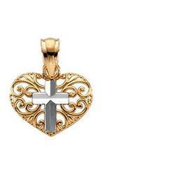 14K Two Tone Gold Heart Cross Pendanttwo 