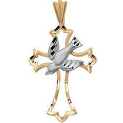 14K Two Tone Gold Dove & Cross Pendanttwo 