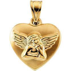 14K Yellow Gold Angel Heart Hollow Pendantyellow 