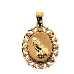 14K Yellow Gold Praying Hands Hollow Medal Pendantyellow 